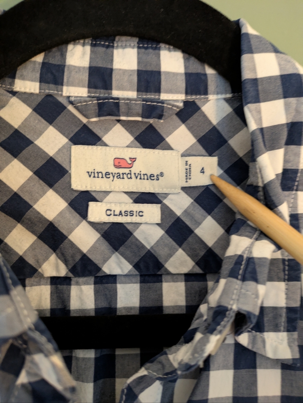 Vineyard Vines - Women's Navy Blue And White Gingham Shirt - Size 4 - Picture 2 of 3